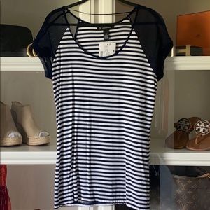 NWT Navy Blue + White Stripe Top
